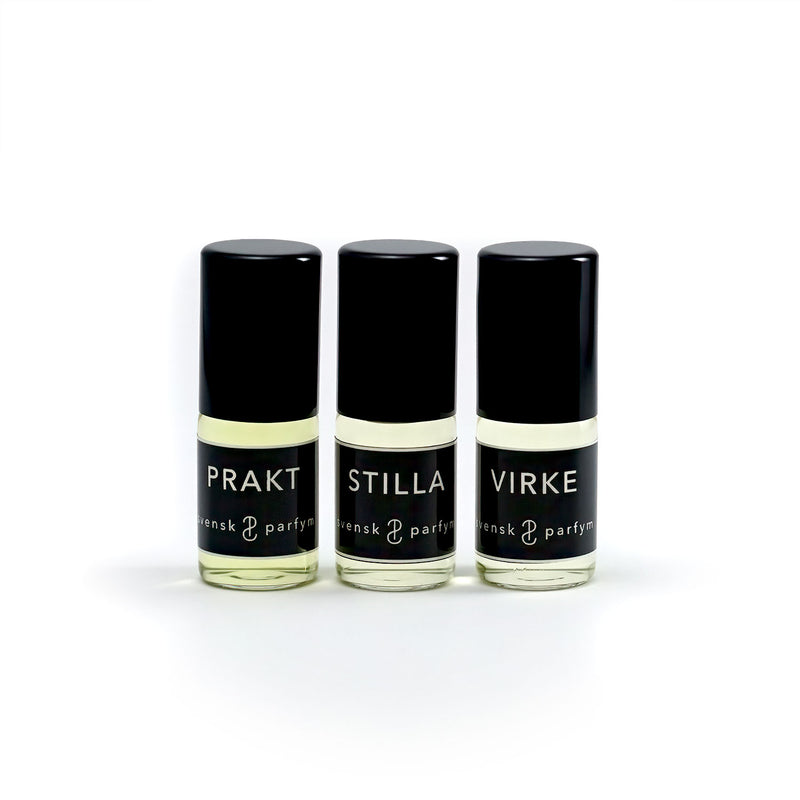 Discovery Set 1 by Svensk Parfym (Svensk Parfum) ~ Prakt, Stilla & Virke (3 x 5 mL)